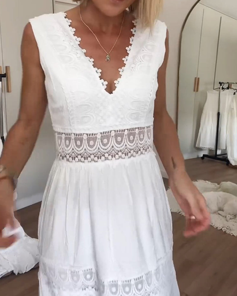 Bohemian V-neck midi dress for women, with a flowing silhouette. Comfortable & stylish for spring and summer.