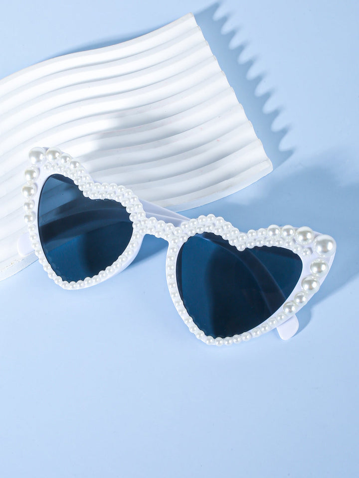 White heart UV protection sunglasses for women, great for outdoor bridal showers and summer weddings.