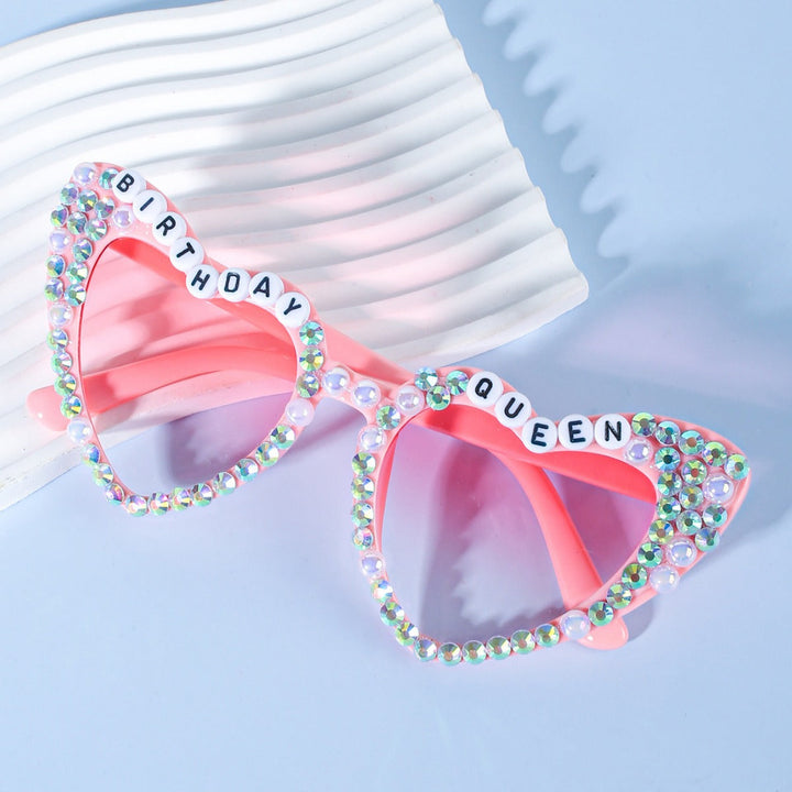 Stylish heart sunglasses with pearls for bridal showers, weddings, and bachelorette fun. UV protection included.