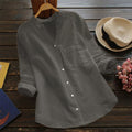 Breathable women's linen cotton long sleeve blouse, ideal for comfortable spring & summer casual wear.