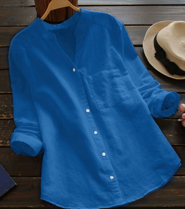 Chic women's linen cotton blend blouse for everyday elegance; a comfortable, versatile long sleeve top.