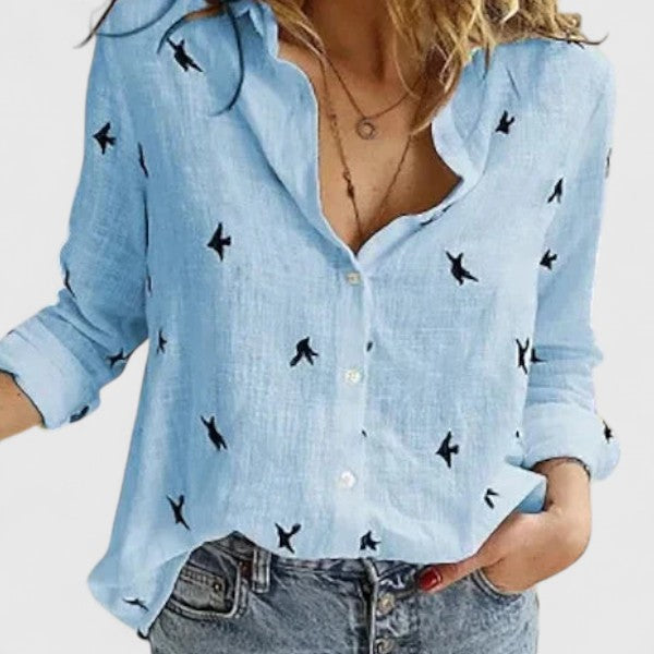 Effortless summer style with this women's V-neck button blouse, a relaxed fit everyday shirt.