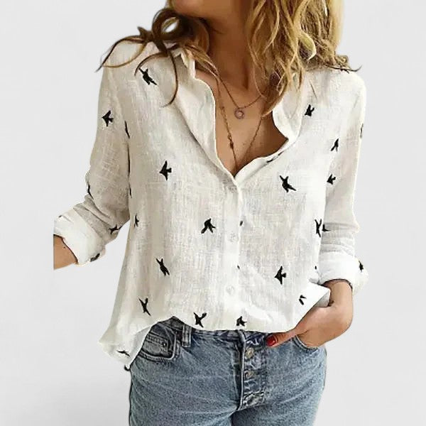 Button-down V-neck top for women, ideal for summer fashion, offering casual chic and comfort.