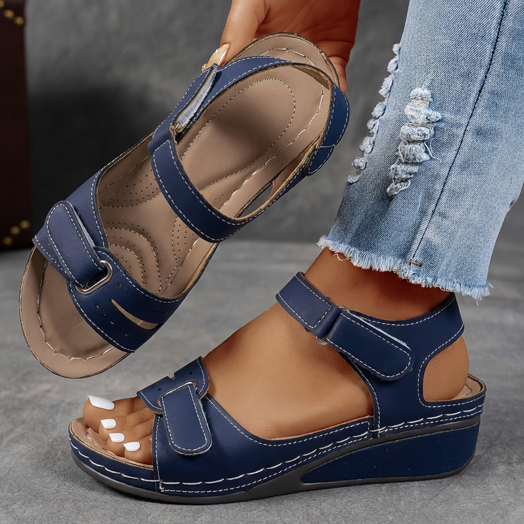 Lightweight women's comfort sandals with a platform sole, wide fit, and adjustable multi-straps.