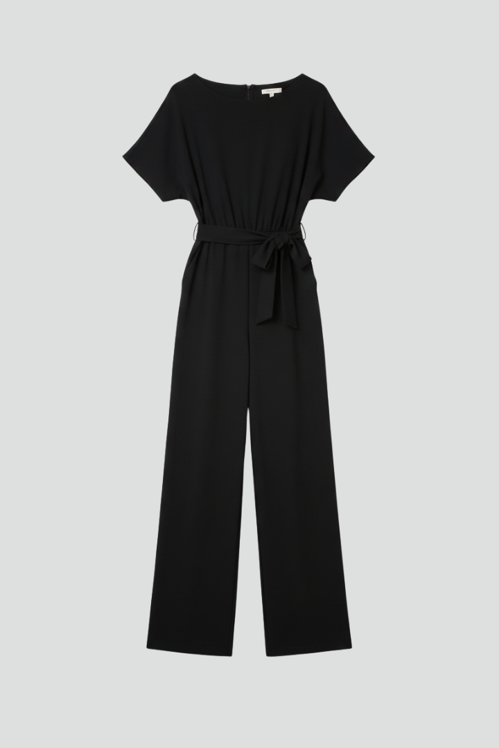 Women's wide-leg jumpsuit with a tie-belt, perfect for effortless classic style and comfort.