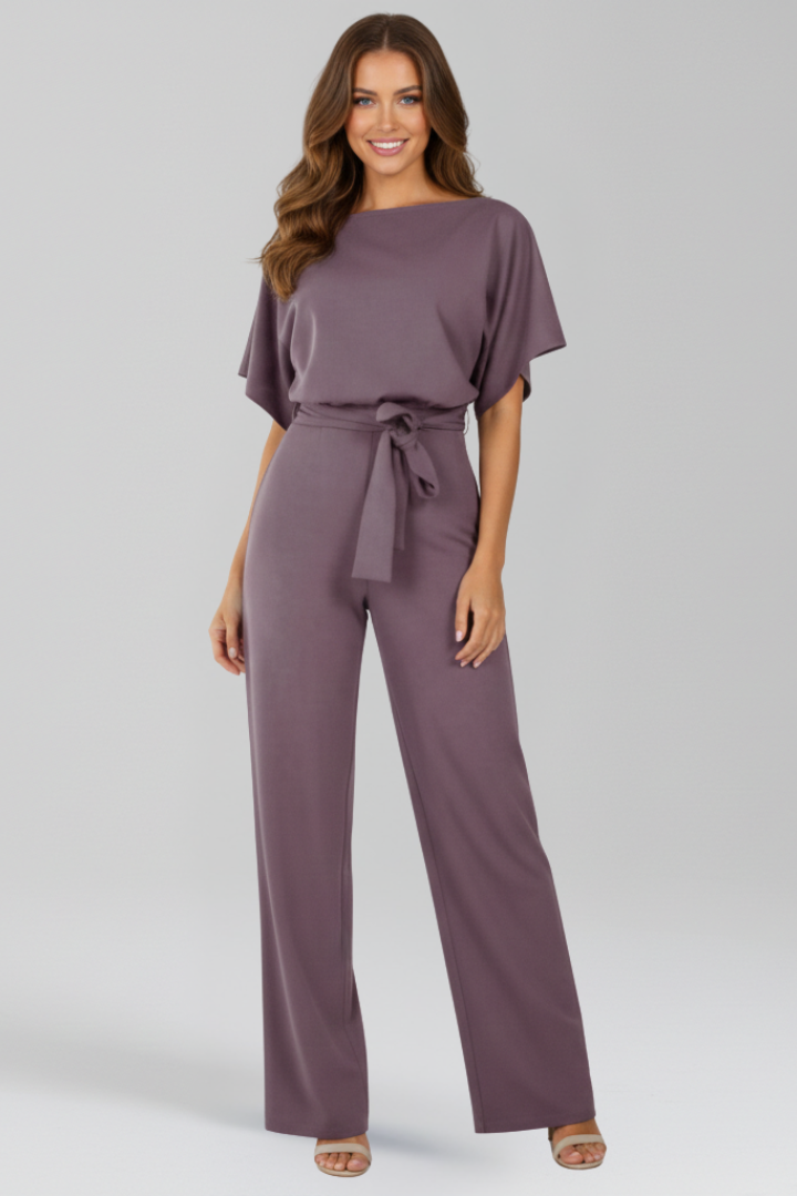 Comfortable & chic women's wide-leg jumpsuit with a tie-belt, ideal for versatile spring and summer fashion.