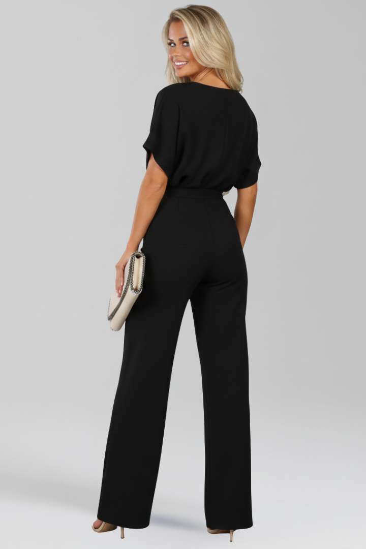 Classic women's tie-belt jumpsuit, designed with comfortable wide-legs for effortless spring style.