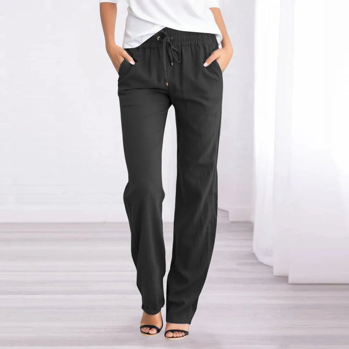 Women's wide-leg trousers, relaxed fit with elastic waist for comfortable summer casual wear.