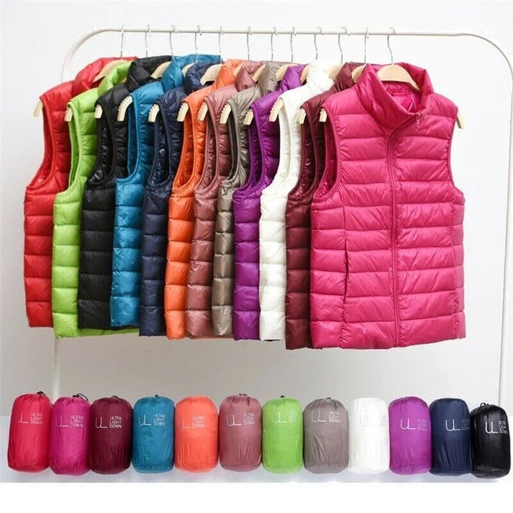 Women's wind-resistant zippered bodywarmer vest, perfect for layering in cool weather.