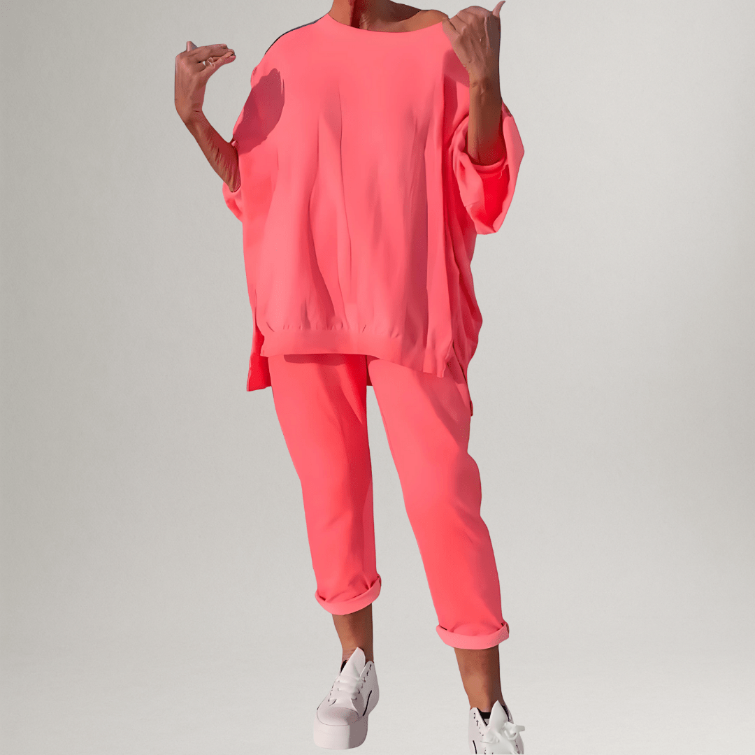 Women's Winona oversized blouse & trouser lounge set in soft fabric; comfortable, stylish two-piece casual outfit.