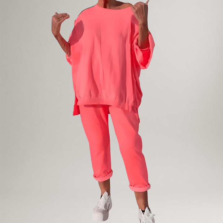 Women's Winona oversized blouse & trouser lounge set in soft fabric; comfortable, stylish two-piece casual outfit.