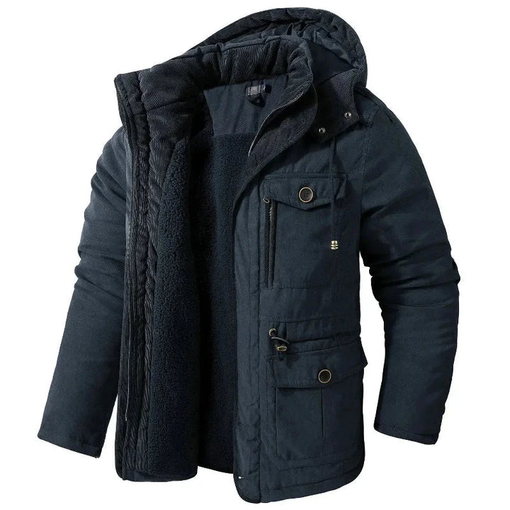 Stylish women's utility field jacket with detachable hood, perfect for casual everyday wear & outdoor activities.