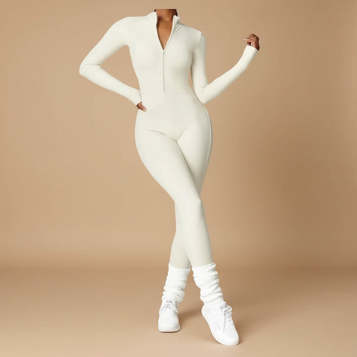 Effortless modern style with this women's long sleeve zip front sculpting jumpsuit.