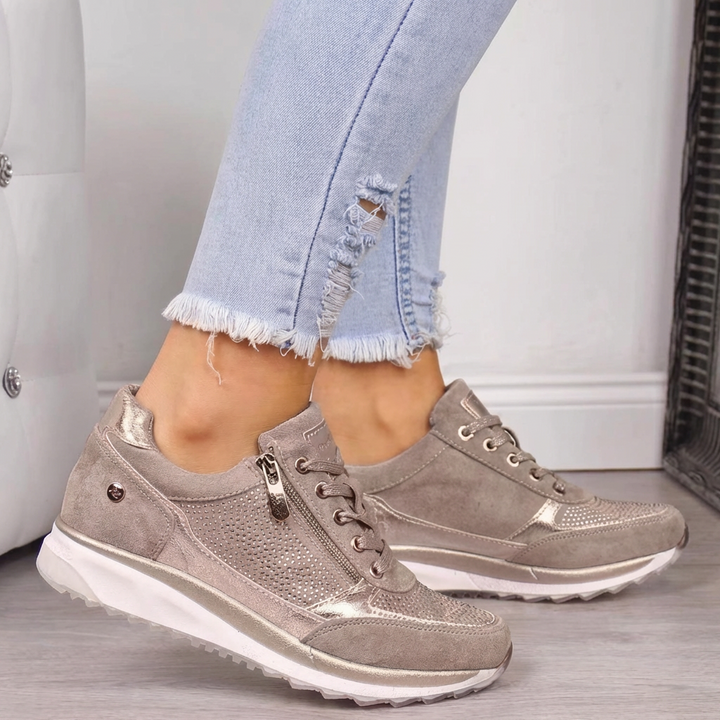 ZipEase women's comfort sneakers, lace-up design, providing ergonomic all-day support for walking & active lifestyles.