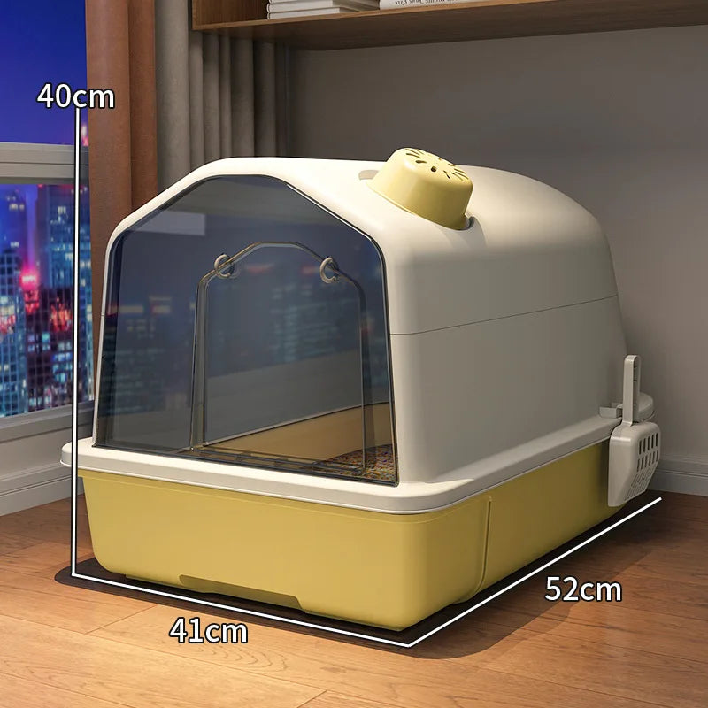 New XL cat litter box with easy-clean design. Spacious, hooded for privacy & anti-splash, ensuring pet hygiene.