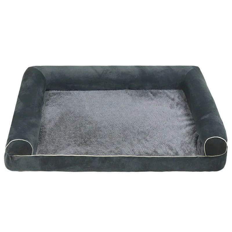 Large orthopedic memory foam dog bed with washable cover & anti-slip base. Provides ultimate comfort & joint support.