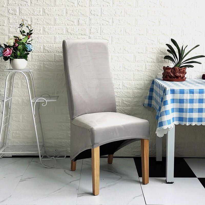 Stylish stretch velvet furniture cover for XL dining chairs.