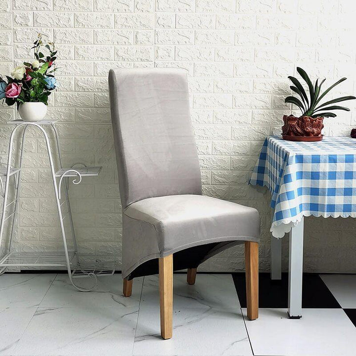 Stylish stretch velvet furniture cover for XL dining chairs.