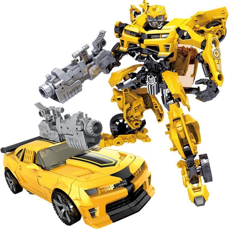 Yellow & blue transforming robot car action figure toy for kids' imaginative play & boys' gifts