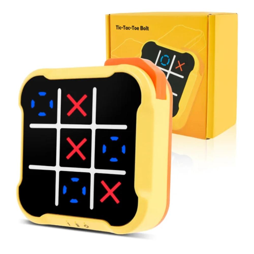 Yellow & orange electronic Tic-Tac-Toe game. Fun, portable strategy puzzle for kids & family.