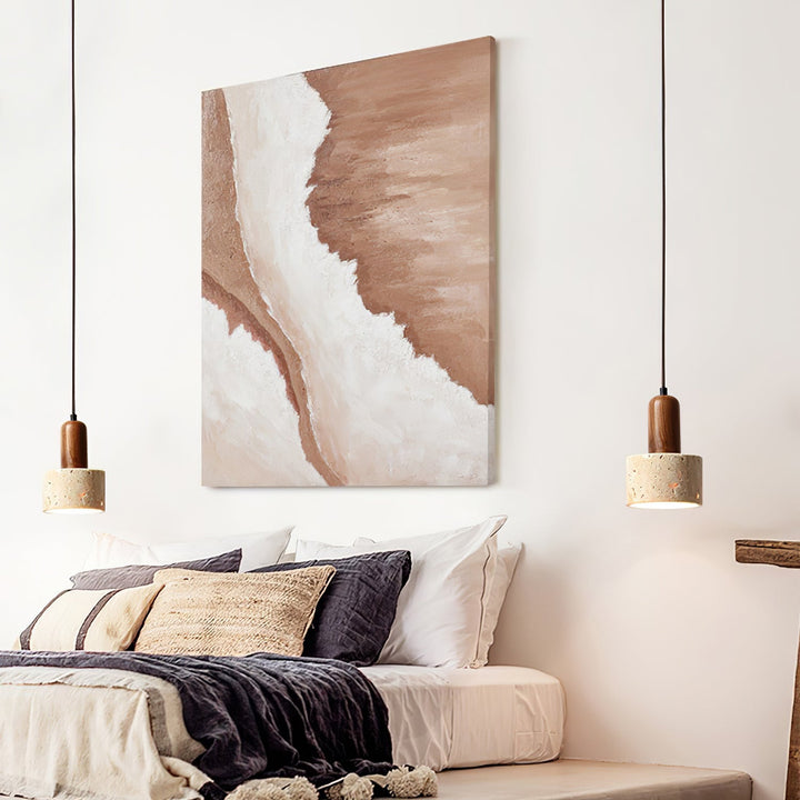 Designer yellow travertine and walnut pendant light, a luxurious modern ceiling light.