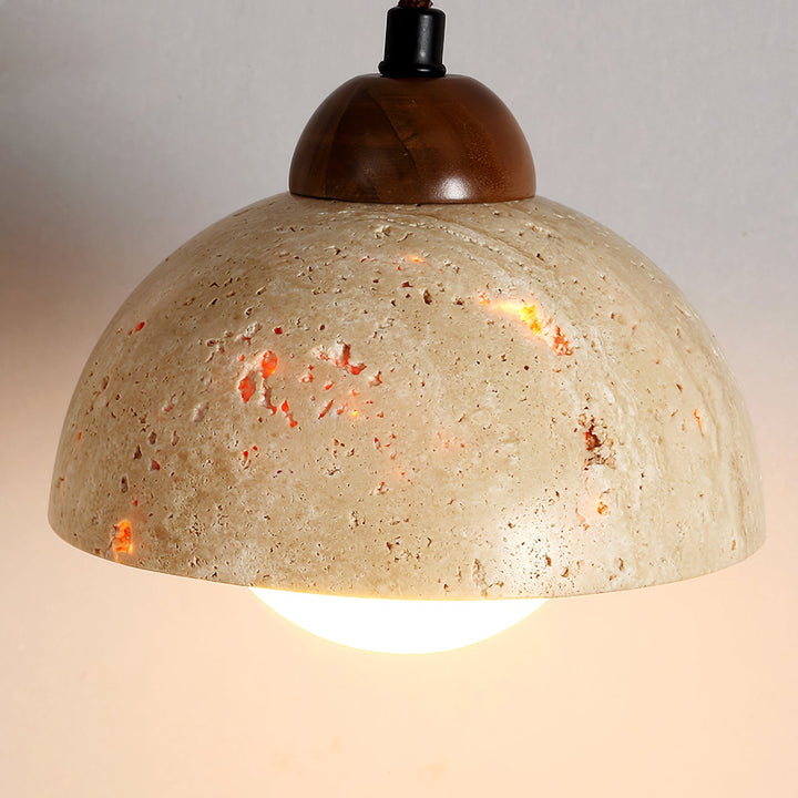 Stylish yellow travertine & walnut ceiling lamp, bringing contemporary flair to your home decor.