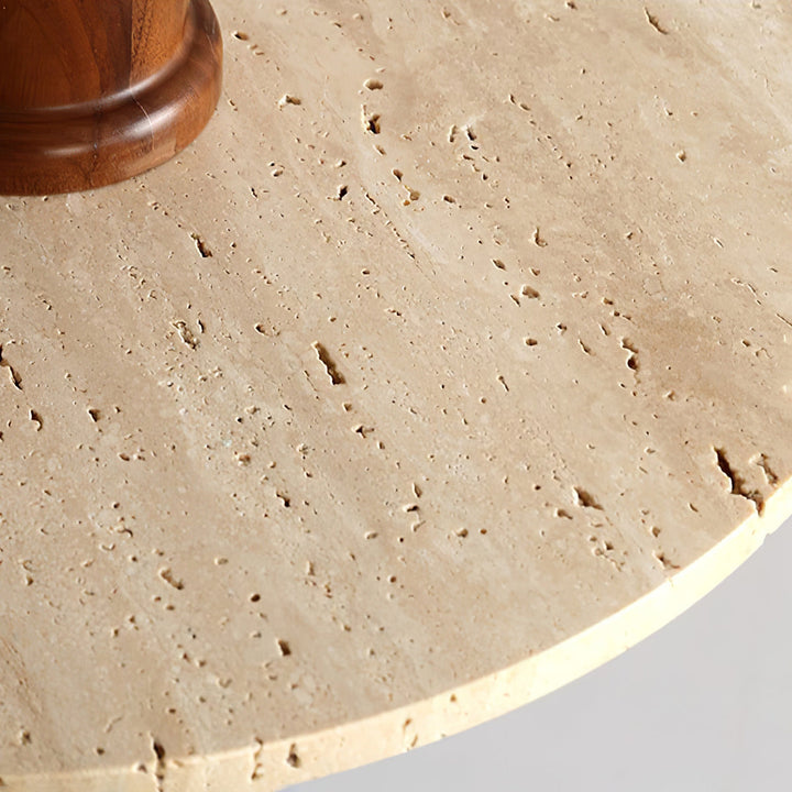Modern pendant light featuring striking yellow travertine and classic walnut wood.