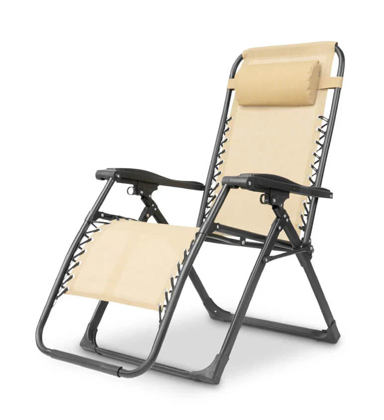 Textilene zero gravity recliner, a durable folding chair for patio and garden comfort.