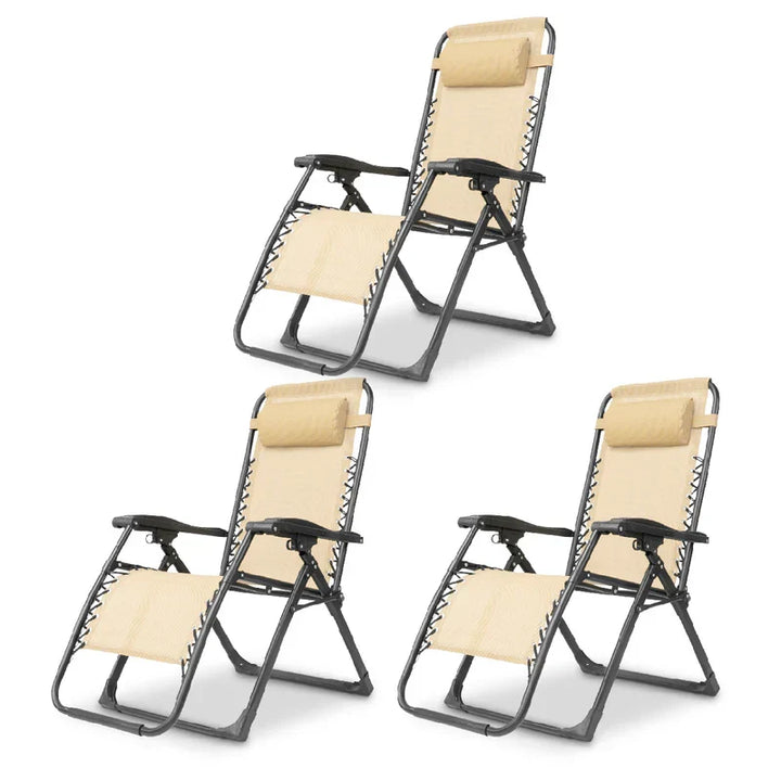 Zero Gravity recliner, a strong folding chair with an adjustable headrest for outdoors.