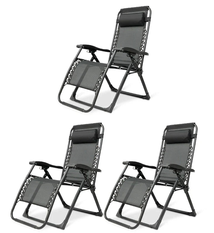 Outdoor zero gravity patio chair, easy-to-fold & durable textilene construction.